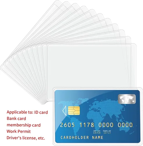 Vista 4 de Paquete de 30 fundas transparentes para tarjetero, impermeables, con apertura lateral, fundas protectoras de PVC suave para tarjetas de crédito