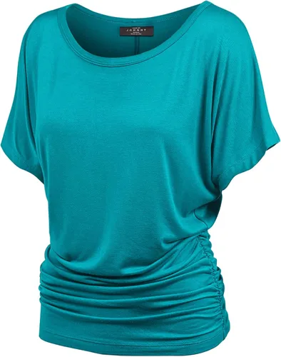Vista 34 de Made By Johnny Camiseta de manga corta Dolman con cuello barco y dobladillo curvado para mujer, ajuste holgado Wt1037_aqua