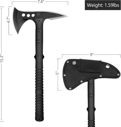 Vista 2 de Hitdudu - Hacha de camping, hacha de lanzamiento de supervivencia con funda, tomahawk táctico con punta, mango de fibra de nylon para supervivencia