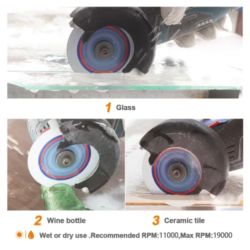Vista 4 de Disco de corte de vidrio - 3 piezas de 3 pulgadas para amoladora angular con eje de 0.394 pulgadas para pulido de diamante, disco de corte
