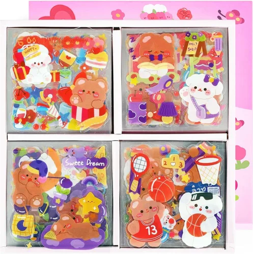 Vista 12 de Conjunto de calcomanías lindas de animales (100 hojas) - Kawaii transparentes de PET de dibujos animados decorativos para álbum de recortes, diario