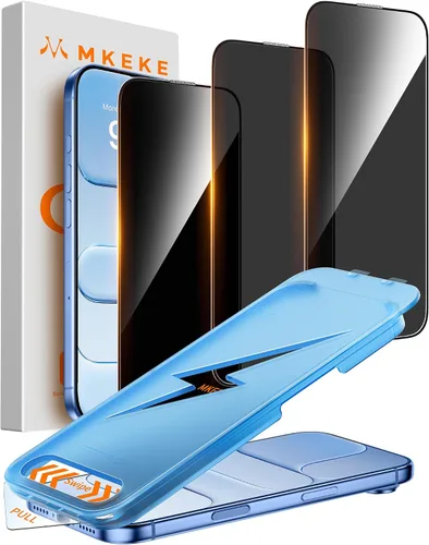 Vista 11 de Mkeke Protector de pantalla de privacidad para iPhone 17 Pro, 3 unidades, vidrio templado 9H+ [protección contra caídas de grado militar de 16 pies]