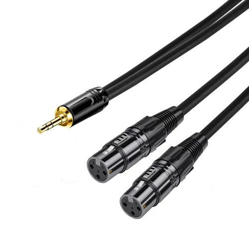 Vista 2 de Cable adaptador XLR a 0.138 in, doble XLR hembra a 0,3,5 in (1/8 pulgada) conector de cable divisor en Y para micrófono estéreo (3 pies) negro