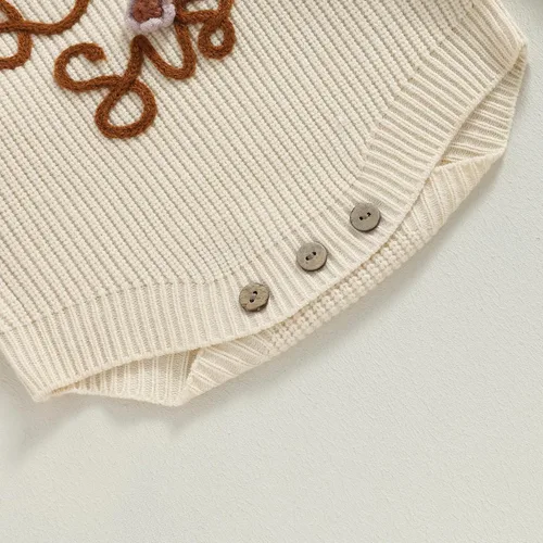 Vista 5 de OikMombiu Suéter de punto de conejo de manga larga con cuello redondo para niña pequeña, sudadera de invierno linda