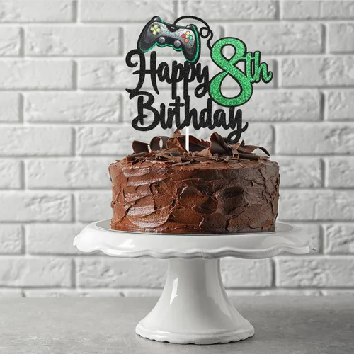 Vista 5 de Decoración de pastel de feliz cumpleaños 8 para videojuegos, suministros para tartas de fiesta de cumpleaños de 8 años, juego en nivel, decoración