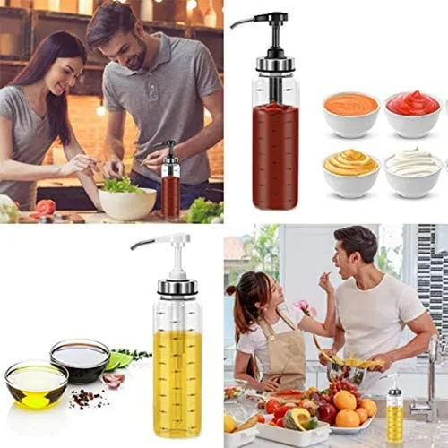 Vista 2 de Juego de botellas exprimibles para salsa, sin goteo, dispensador grande de aceite de oliva de 17 onzas, botella de salsa de tomate y aderezo