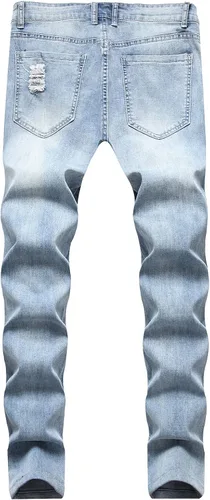 Vista 2 de LONGBIDA - Jeans para hombre, de tiro ajustado, con roto y desgastados