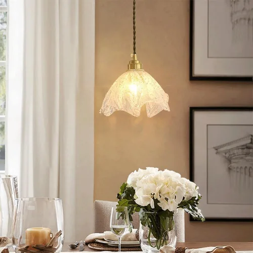 Vista 2 de Modern Creative Irregular Glass Pendant Lights, Nordic Retro Gold Hanging Pendant Lamp, Brass Adjustable Cord E27/E26 Sockets Chandelier for Kitchen
