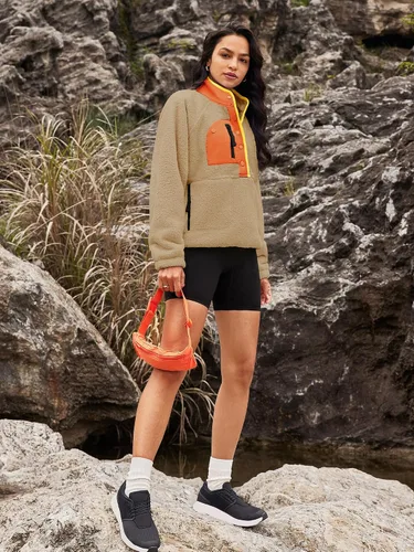 Vista 5 de Nirovien - Chaqueta de forro polar con capucha para mujer, manga larga, sherpa, sudadera mullida, abrigada, con botones y bolsillos Un rosa