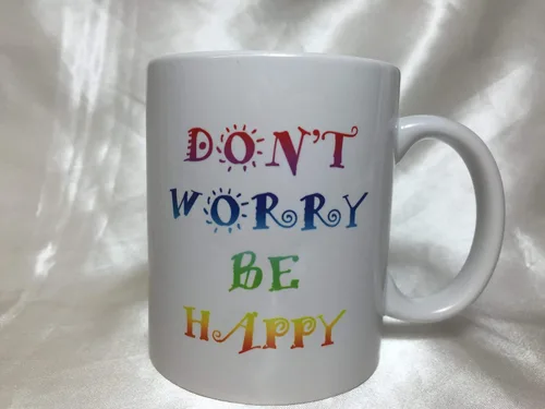 Vista 2 de Taza de café A009 Don't Worry Be Happy, regalo para mejor amiga, taza de té, taza de cerámica de 11 onzas, color blanco, regalo de cumpleaños