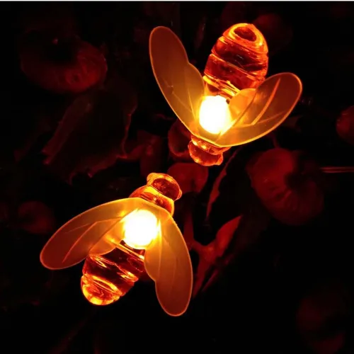 Vista 3 de Guirnalda de luces solares de abeja, 100 luces LED de abeja alimentadas por energía solar, luces de hadas de abeja para el hogar, jardines, parque