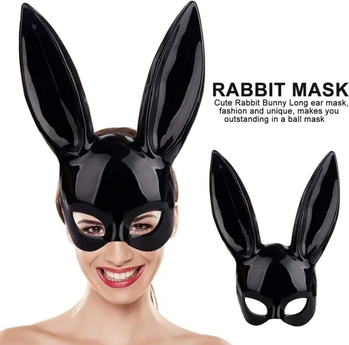 Vista 6 de Firlar Máscara sexy de conejo, máscara de media cara para cosplay de Pascua
