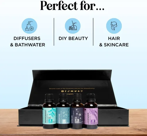 Vista 6 de Aceites esenciales para dormir para difusor, juego de regalo de aceites esenciales de aromaterapia de alta calidad con 4 aceites esenciales
