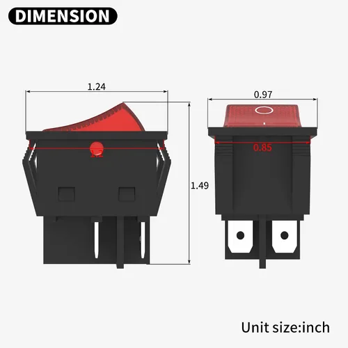 Vista 2 de DaierTek Interruptor basculante de 12 V 30 A 4 pines LED rojo iluminado interruptor de palanca basculante DPST resistente 30 Amp 12 voltios