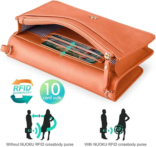 Vista 6 de nuoku Bolso bandolera pequeño para mujer, con ranuras para tarjetas RFID, 2 correas (máximo 6.5 pulgadas)