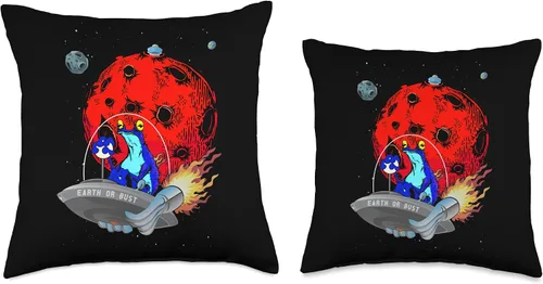 Vista 3 de Funny Frog Character Sci-Fi Fifties Nostalgia Earth or Bust Invasive Species Retro Funny Space Alien Frog - Almohada de 16 x 16 pulgadas, multicolor