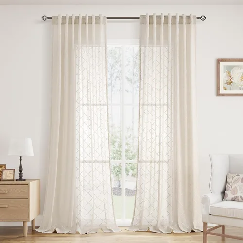 Vista 19 de Cortinas transparentes negras Hokibero de 96 pulgadas de largo, juego de 2 paneles con pestaña trasera, filtro de luz, cortinas