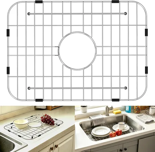 Vista 15 de Protectores de fregadero para fregadero de cocina, 12 x 11 pulgadas, protector de fregadero centrado en rejilla, material de acero inoxidable 304