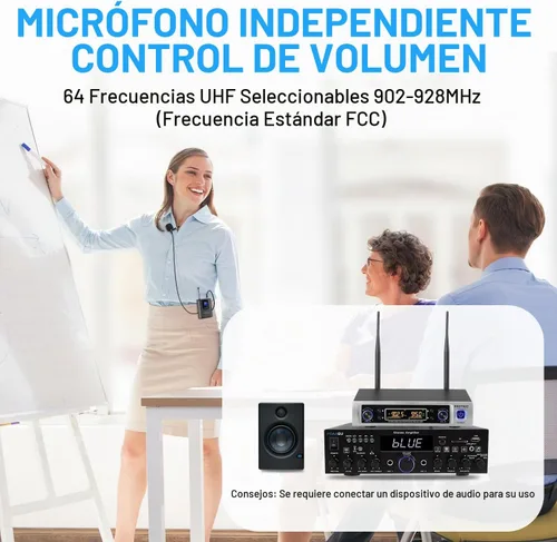 Vista 2 de HOTEC Sistema de micrófono inalámbrico UHF con doble solapa/Lavalier y micrófonos de auriculares sobre PA, mezclador, altavoz, máquina de karaoke