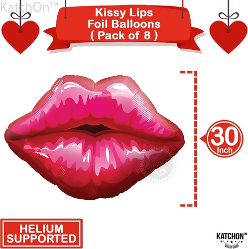Vista 5 de KatchOn, Globos de corazón rosa claro, enormes, paquete de 18 Decoración de globos de labios rojos, decoración de San Valentín Globo de papel