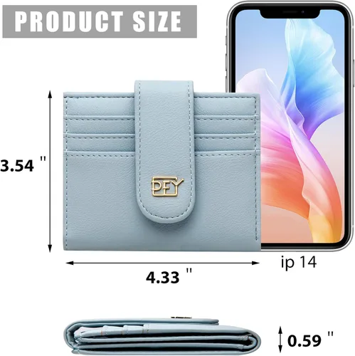 Vista 5 de Badiya Billeteras pequeñas para mujer, plegable, multitarjeta, delgada, tarjetero con cremallera, Azul, Minimalista