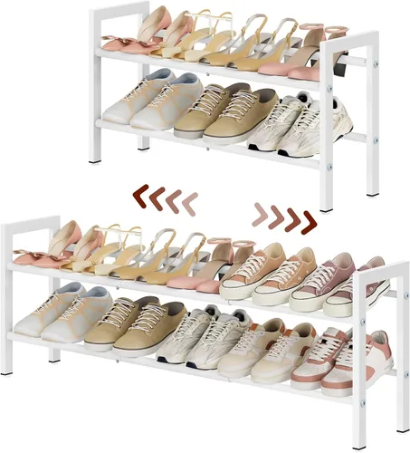 Vista 14 de FAVOOSTY Zapatero Expandible de 2 Niveles, Estante Ajustable para Zapatos Organizador de Almacenamiento que Ahorra Espacio de Metal Independiente