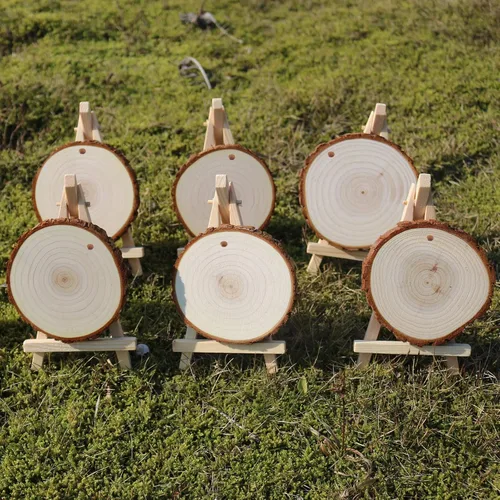 Vista 6 de SENMUT Rebanadas de madera, 20 piezas de 3.5-4.0 pulgadas, círculos de madera naturales sin terminar, adornos de madera de Navidad