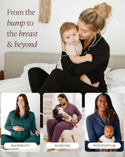 Vista 2 de Kindred Bravely Clea Classic - Conjunto de pijama de manga larga para maternidad y lactancia
