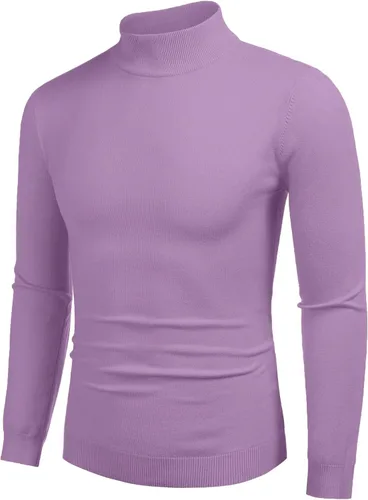 Vista 20 de COOFANDY Suéter de cuello alto falso para hombre, ajuste delgado, informal, básico, suéter térmico de punto 01-Negro