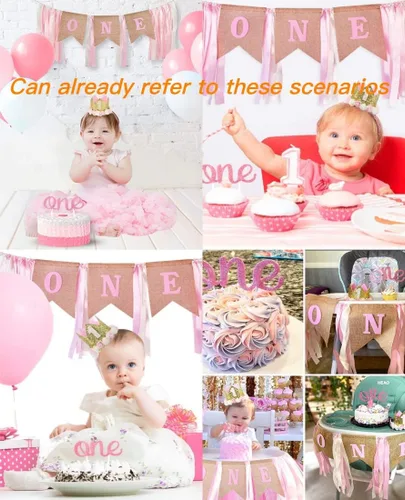 Vista 6 de SS Cohen Decoraciones de 1er cumpleaños para niña con silla alta de arpillera para decoración de fiesta de primer cumpleaños