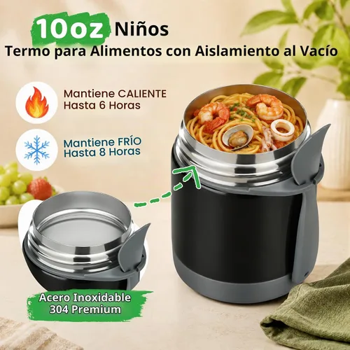 Vista 2 de Termo de sopa de 10 onzas para comida caliente para niños, tarro de comida aislado, contenedor térmico de almuerzo de comida caliente, caja de Negro