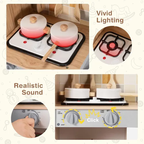 Vista 3 de HOMGX - Juego de cocina de juguete para niños con microondas, grifo, estufa, luz y sonido realistas, accesorios de utensilios de cocina, juguete