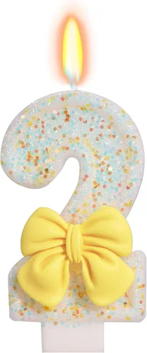 Vista 16 de Vela de cumpleaños para pastel, vela 0 - purpurina rosa con lazo, vela de feliz cumpleaños de 2.76 pulgadas, adorno superior de pastel para fiestas