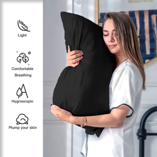 Vista 3 de Funda de almohada de seda para cabello y piel, suave, transpirable y sedosa 100% seda Queen, juego de 2, fundas de almohada de seda de morera