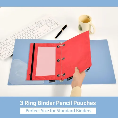 Vista 5 de Firebrick Zipper Pencil Pouch for 3 Ring Binder with Clear Window,Pencil Case 2 Pack Firebrick