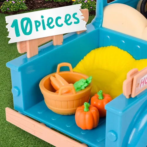 Vista 3 de Honey Bee Acres Buzzby Camión de Granja Vehículo con Figura de Muñeca en Miniatura, 10 Piezas, Edades 3+
