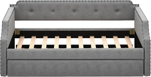 Vista 7 de Sofá cama tapizado de tamaño individual con nido, soporte de listones de madera, sofá cama con marco tapizado, gris