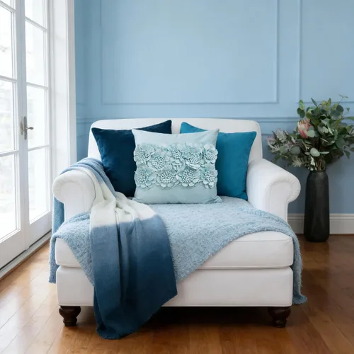 Vista 2 de JWH Fundas de cojines decorativos con flores 3D hechas a mano, estéticas, fundas de almohadas de acento floral, fundas de almohada de terciopelo Azul