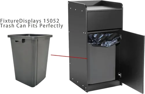 Vista 6 de FixtureDisplays® Black Restaurant - Recipiente de basura de comida rápida con puerta con bisagras, bandeja empotrada superior, capacidad