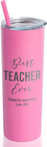 Vista 10 de Lifetime Creations Vaso de acero inoxidable grabado personalizado con popote de 20 onzas (menta), regalo para profesor, tutor, instructor