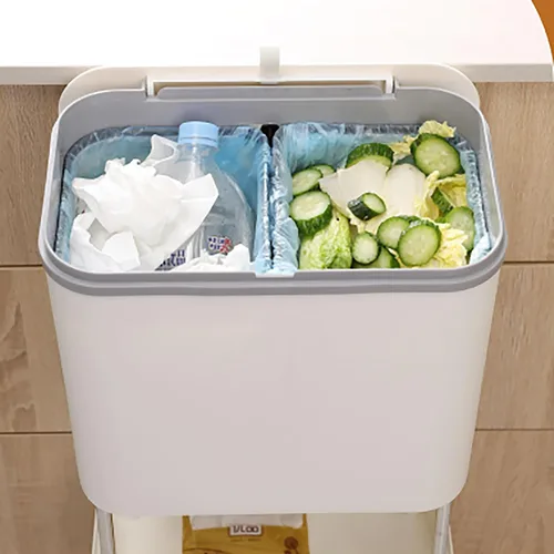 Vista 5 de Papelera extraíble de compost para cocina, compostador, papelera extraíble para cocina del hogar, papelera multifuncional en capas, papelera Blanco