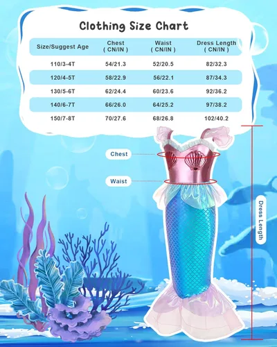Vista 4 de NincVol Mermaid Costume for Girls Little Mermaid Dress Ariel Princess Dress Up Halloween Cosplay Outfit for Kids 3-8 Years