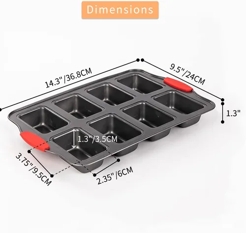 Vista 2 de 2 paquetes de 8 cavidades sin stock Mini molde para pan con mango de silicona, mini pan de pan para hornear, mini molde para brownies, molde