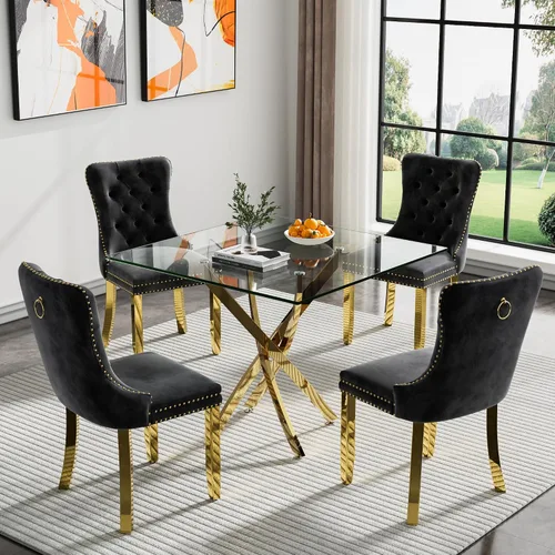 Vista 100 de Juego de mesa de comedor SSLine moderno de 3 piezas con mesa redonda de vidrio para 2, lujosa mesa de comedor circular de 36" con tapa de vidrio