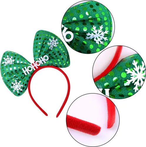 Vista 3 de Aneco Paquete de 6 diademas de lazo de Navidad, sombreros de fiesta, aro para el pelo, decoración de vacaciones, tocado para suministros de fiesta