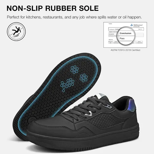 Vista 4 de SPIEZ Zapatos de trabajo antideslizantes para hombres y mujeres, zapatos de servicio de alimentos antideslizantes y resistentes al aceite, zapatos