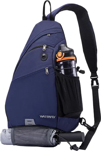 Vista 14 de WATERFLY - Mochila casual tipo bandolera, para llevar en el pecho, Negro, talla única 18L, Water resistant hiking daypack, 7 pockets for 13