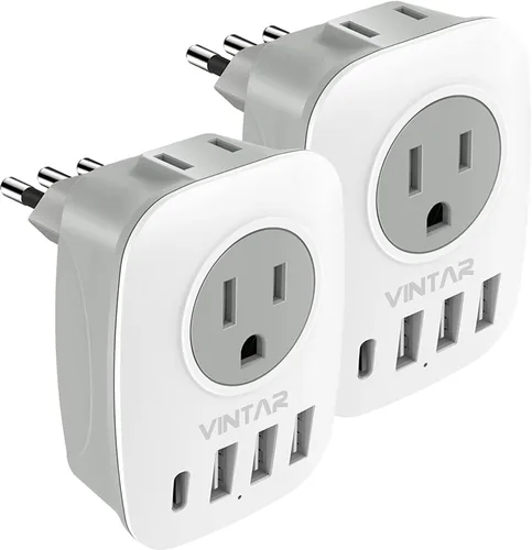 Vista 15 de Paquete de 2 adaptadores de enchufe de Sudáfrica, adaptador de enchufe VINTAR tipo M con 1 USB C, 3 puertos USB y 2 enchufes estadounidenses
