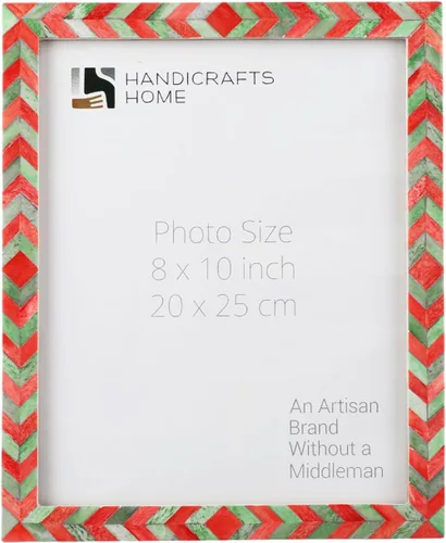 Vista 8 de Handicrafts Home Marco de fotos de mosaico chevron – Marco de fotos hecho a mano con incrustaciones de hueso de 4 por 6 para decoración de mesa