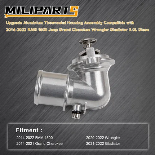 Vista 2 de Conjunto de Carcasa de Termostato de Aluminio de Mejora Compatible con 2014-2022 RAM 1500 Jeep Grand Cherokee Wrangler Gladiator 3.0L Diese